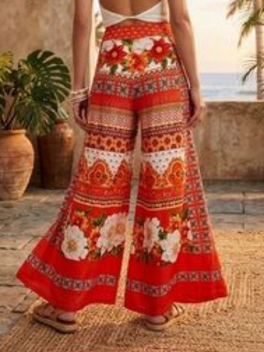 Farm Rio for Anthropologie Orange Floral Wide Leg Knit Pants Size XL - Picture 5 of 5